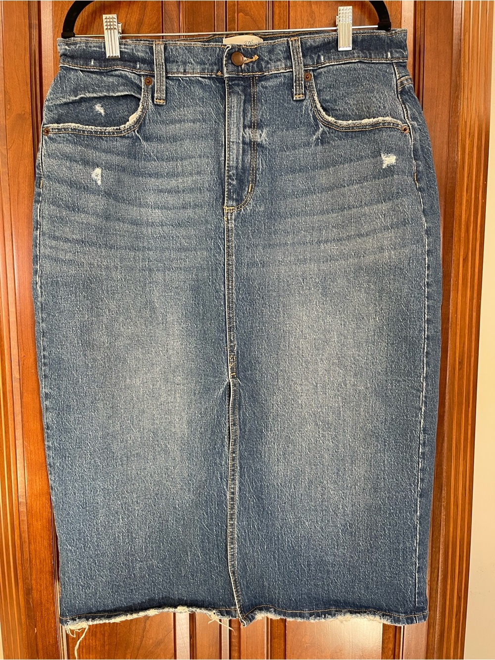 Universal Thread Blue Distressed Denim Straight Skirt